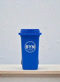Blue BYN Can mini nicotine pouch trash can on countertop, Zyn bin gift for boyfriend or husband